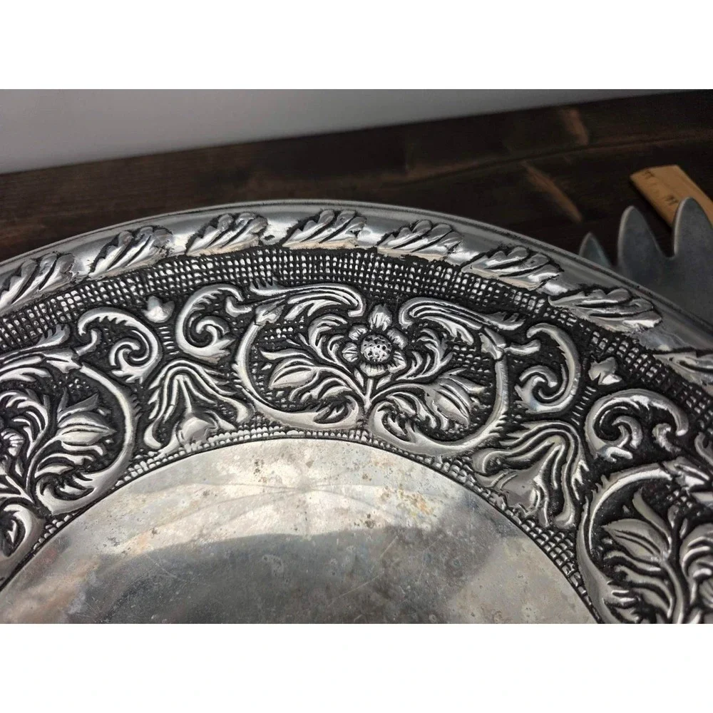 Wilton Armetale William & Mary Metal Salad Serving Bowl w/Fork‎ and Spoon Floral